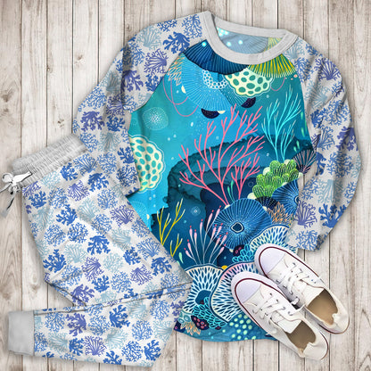 Coral Reef Pajama Set | Pajamas | Cotton Sleepwear Sets | Soft Long Sleeve Pjs | Raglan Shirt and Pants Set