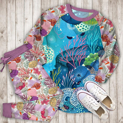 Coral Reef Pajama Set | Pajamas | Cotton Sleepwear Sets | Soft Long Sleeve Pjs | Raglan Shirt and Pants Set