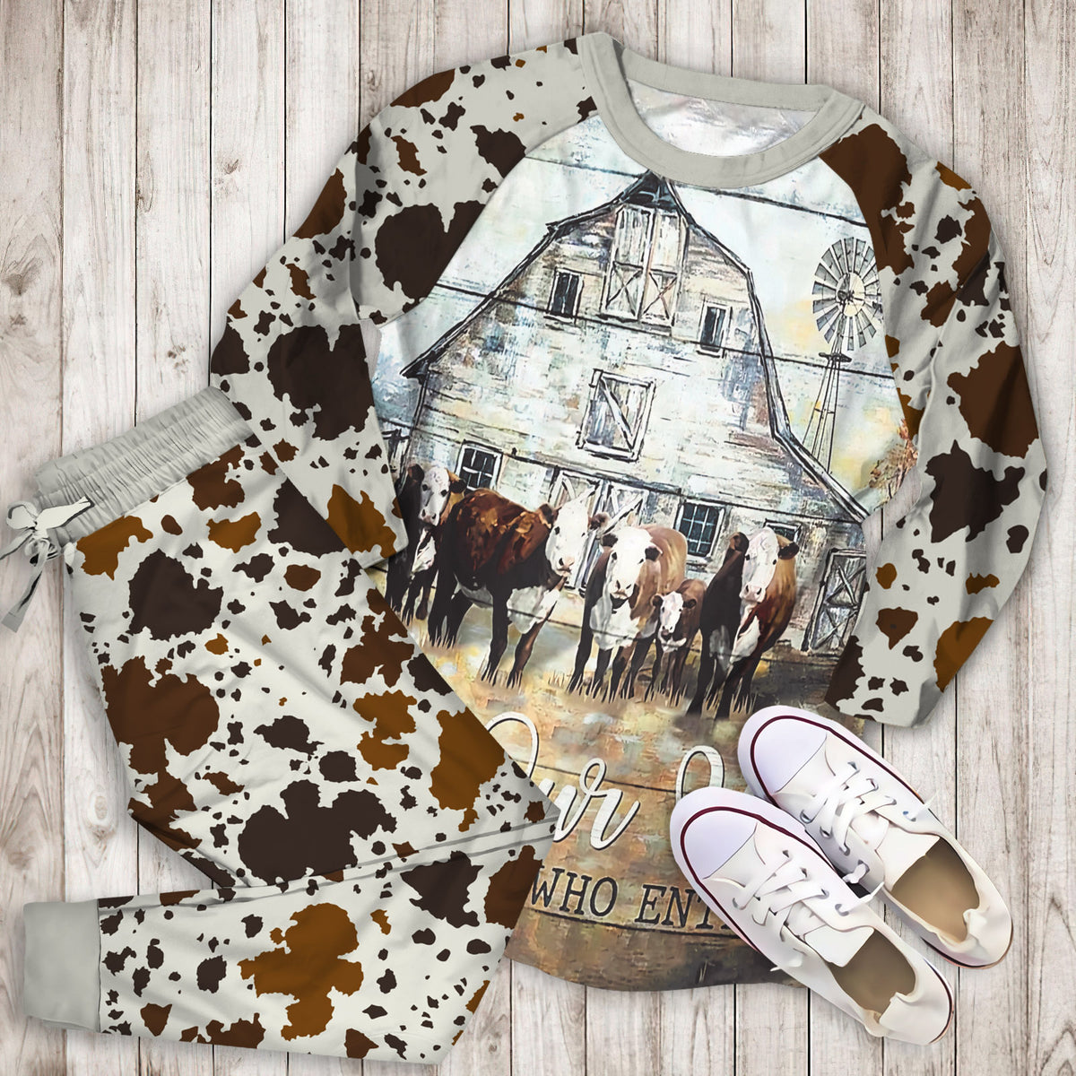 Cow Farm Pajama Set |Sleepwear Pjs Sets | Raglan Shirt Pants Set