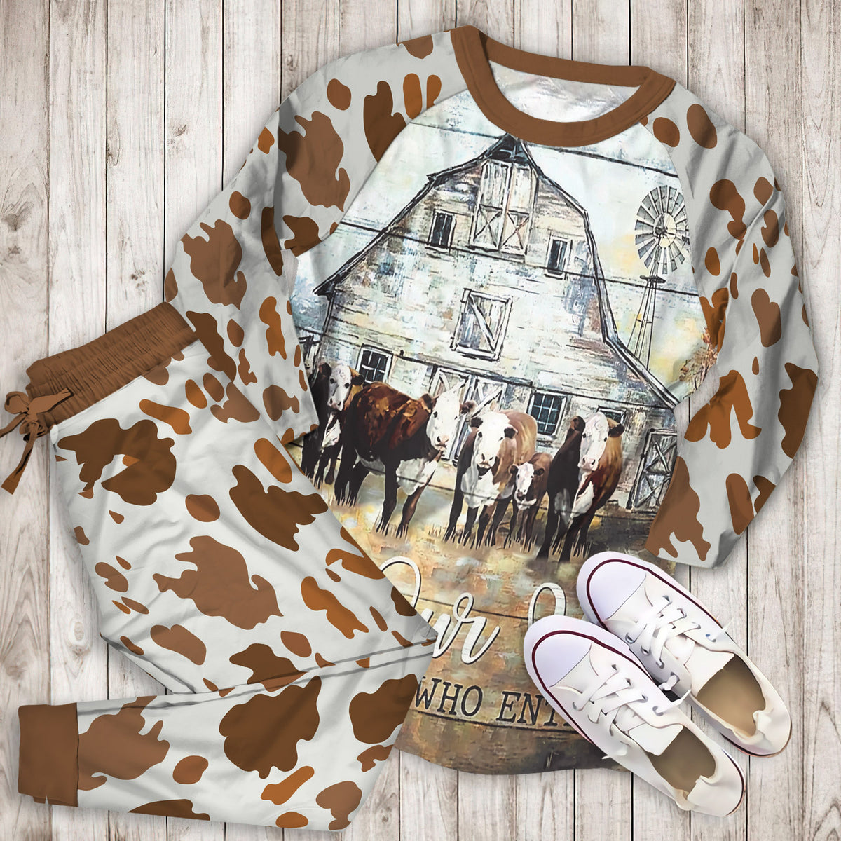 Cow Farm Pajama Set |Sleepwear Pjs Sets | Raglan Shirt Pants Set