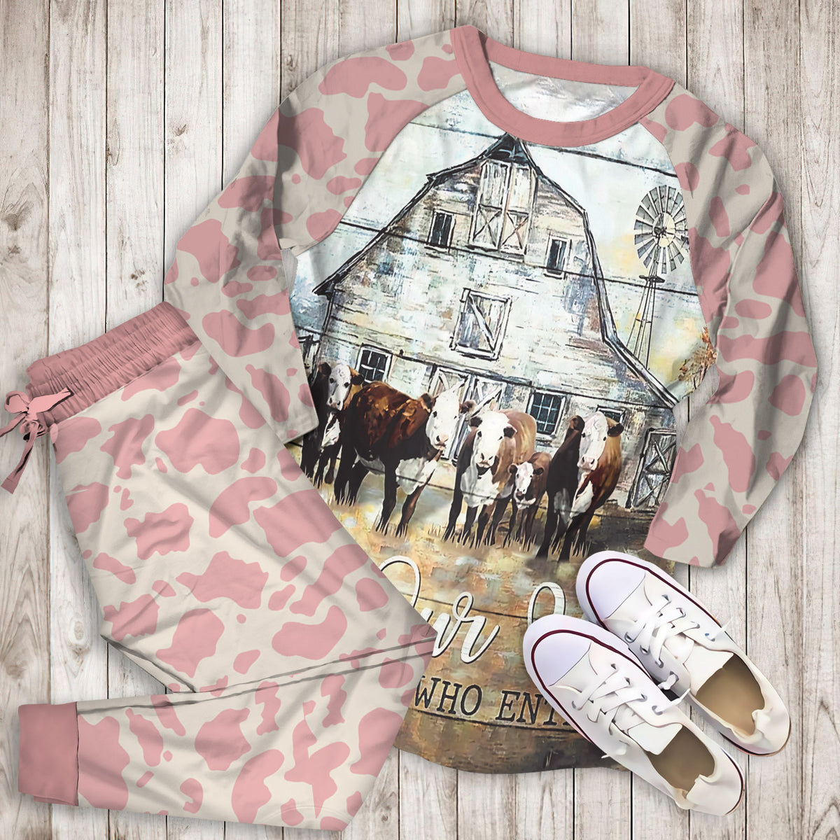 Cow Farm Pajama Set |Sleepwear Pjs Sets | Raglan Shirt Pants Set