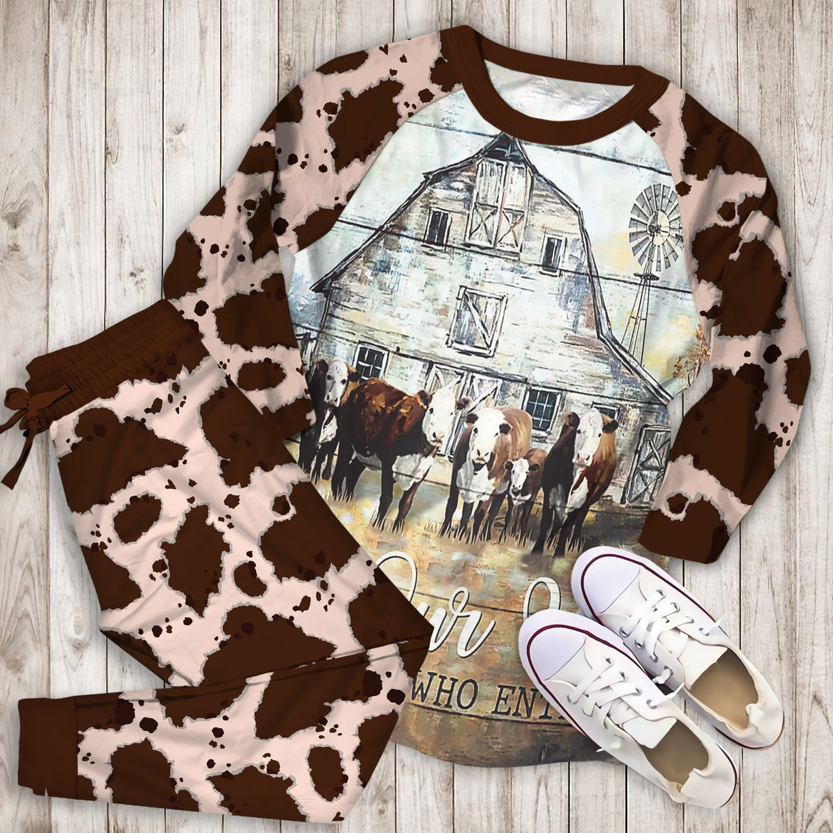 Cow Farm Pajama Set |Sleepwear Pjs Sets | Raglan Shirt Pants Set
