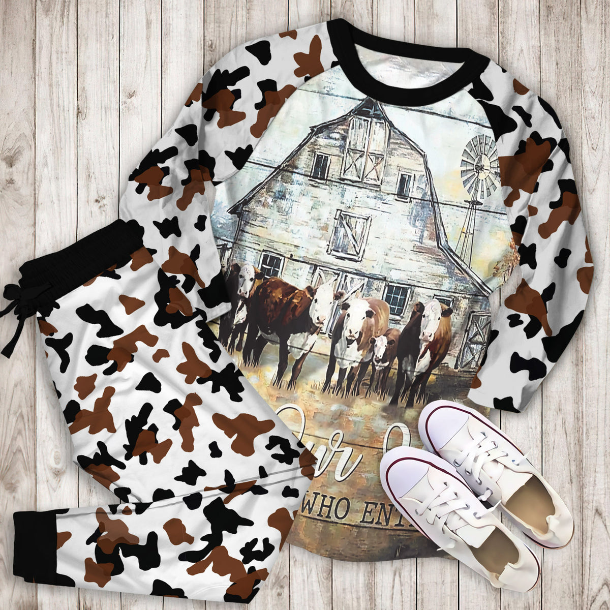 Cow Farm Pajama Set |Sleepwear Pjs Sets | Raglan Shirt Pants Set