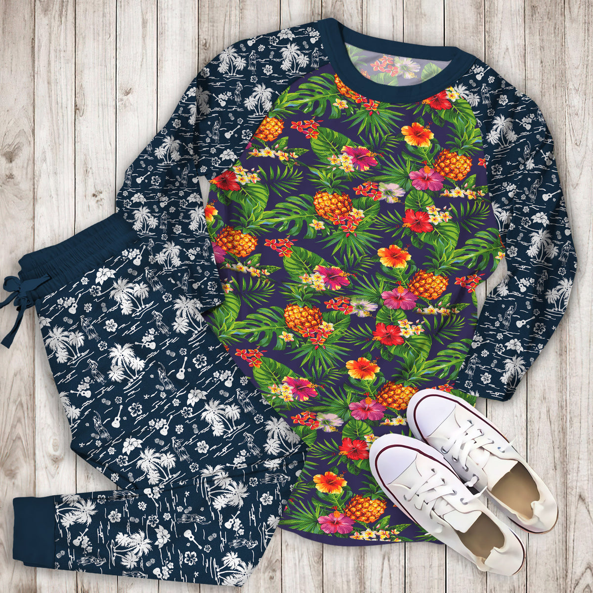 Aloha Hawaii Tropical Pajama Set | Pajamas | Cotton Sleepwear Sets | Soft Long Sleeve Pjs | Raglan Shirt and Pants Set