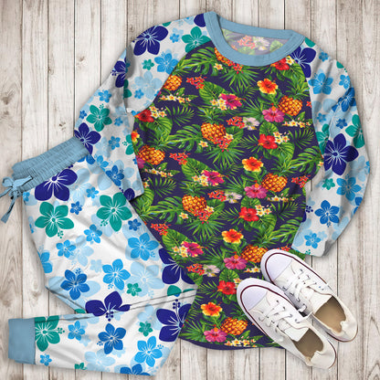 Aloha Hawaii Tropical Pajama Set | Pajamas | Cotton Sleepwear Sets | Soft Long Sleeve Pjs | Raglan Shirt and Pants Set