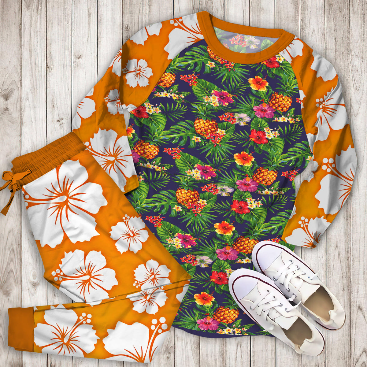 Aloha Hawaii Tropical Pajama Set | Pajamas | Cotton Sleepwear Sets | Soft Long Sleeve Pjs | Raglan Shirt and Pants Set