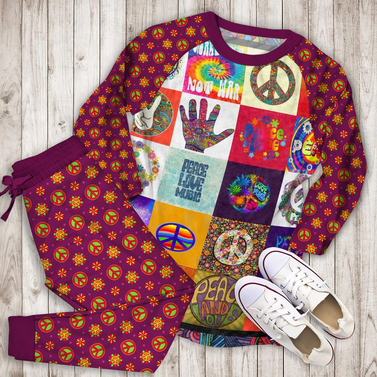 Hippie Really Amazing Pajama Set | Pajamas | Cotton Sleepwear Sets | Soft Long Sleeve Pjs | Raglan Shirt and Pants Set