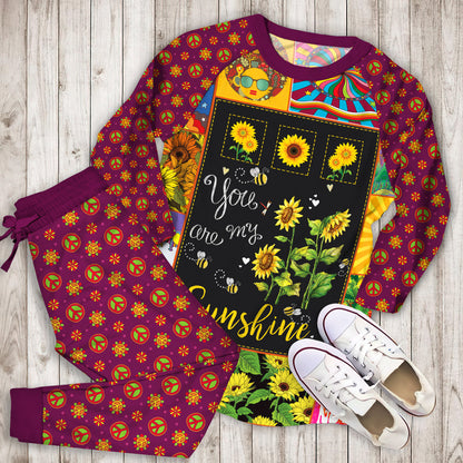 Hippie Sunflower Secret Pajama Set |Sleepwear Pjs Sets | Raglan Shirt Pants Set
