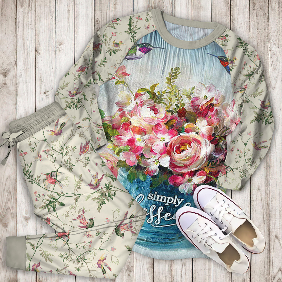 Hummingbird Pajama Set | Pajamas | Cotton Sleepwear Sets | Soft Long Sleeve Pjs | Raglan Shirt and Pants Set