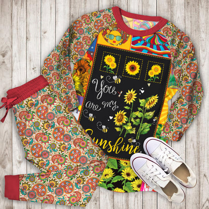 Hippie Sunflower Secret Pajama Set |Sleepwear Pjs Sets | Raglan Shirt Pants Set