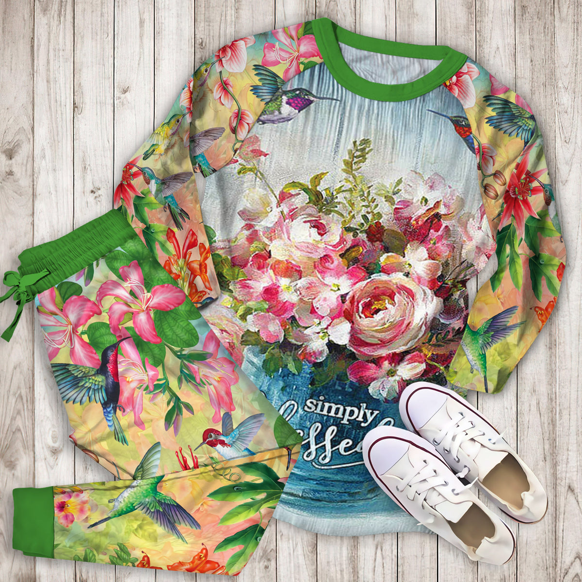 Hummingbird Pajama Set | Pajamas | Cotton Sleepwear Sets | Soft Long Sleeve Pjs | Raglan Shirt and Pants Set