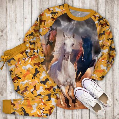 Horses Pajama Set | Pajamas | Cotton Sleepwear Sets | Soft Long Sleeve Pjs | Raglan Shirt and Pants Set