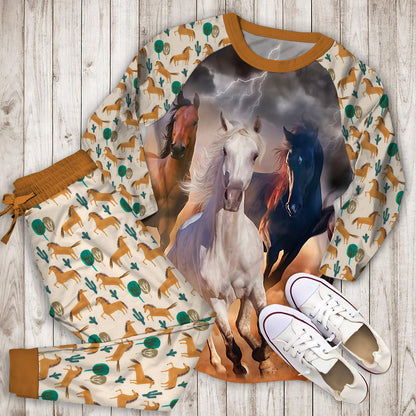 Horses Pajama Set | Pajamas | Cotton Sleepwear Sets | Soft Long Sleeve Pjs | Raglan Shirt and Pants Set