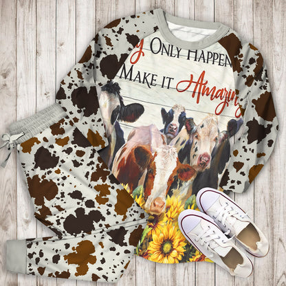 Cow Amazing Day Pajama Set |Sleepwear Pjs Sets | Raglan Shirt Pants Set