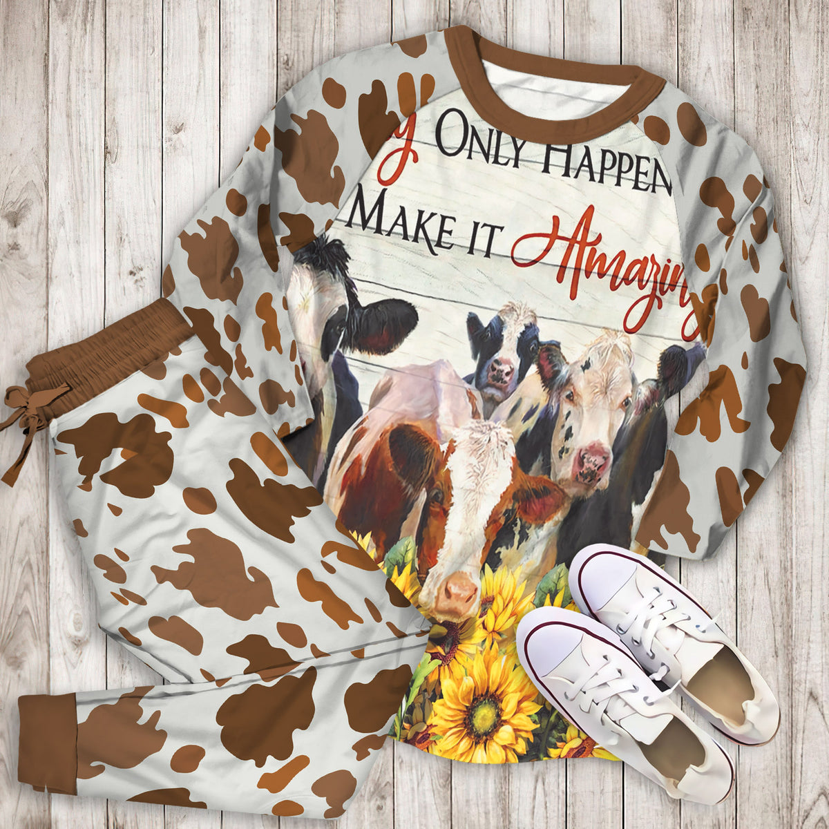 Cow Amazing Day Pajama Set |Sleepwear Pjs Sets | Raglan Shirt Pants Set
