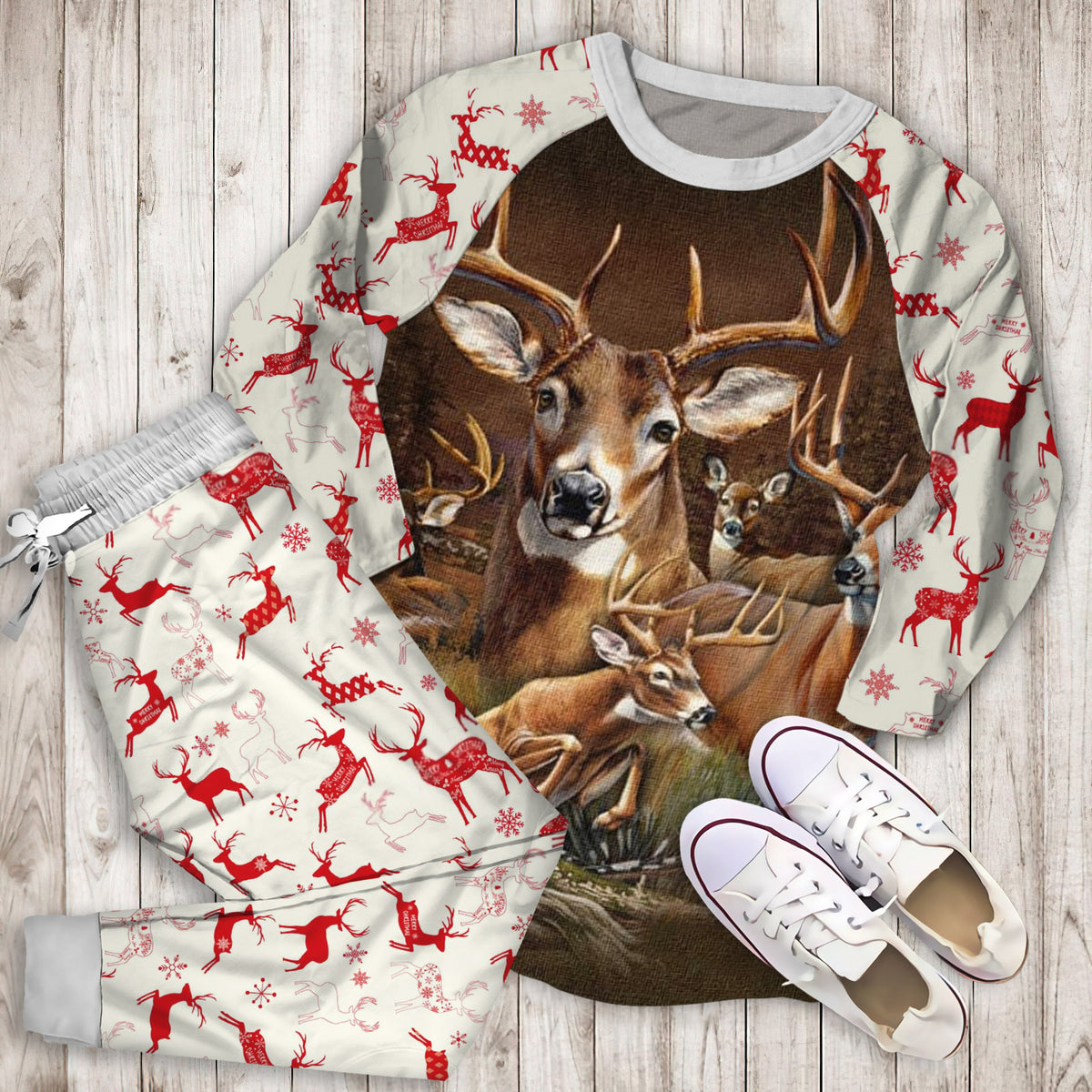 Deer Pajama Set | Pajamas | Cotton Sleepwear Sets | Soft Long Sleeve Pjs | Raglan Shirt and Pants Set