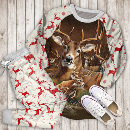 Deer Pajama Set | Pajamas | Cotton Sleepwear Sets | Soft Long Sleeve Pjs | Raglan Shirt and Pants Set