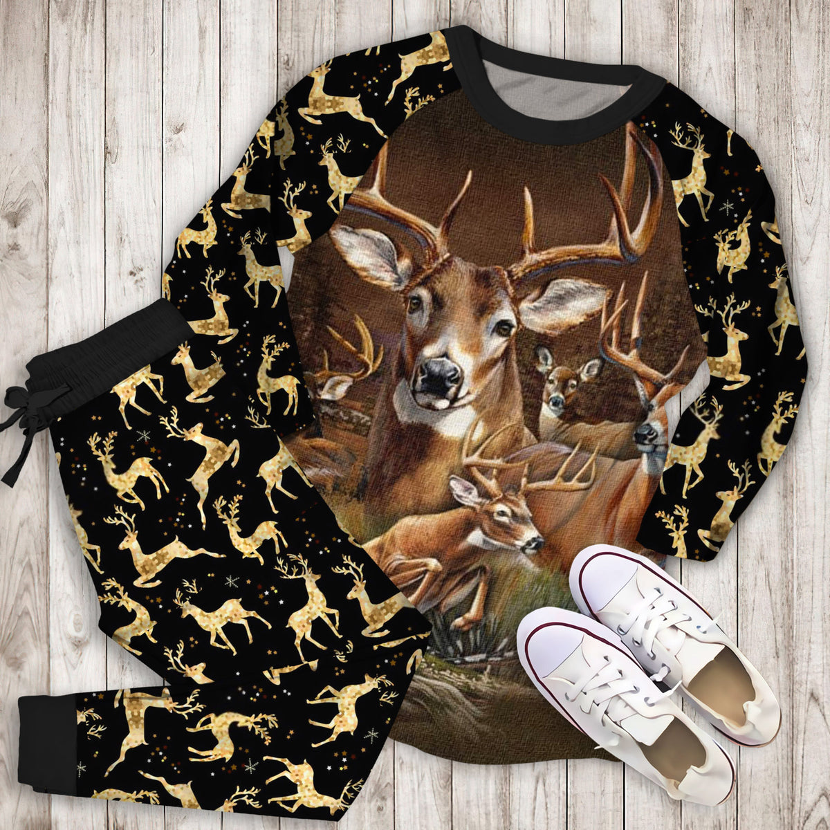Deer Pajama Set | Pajamas | Cotton Sleepwear Sets | Soft Long Sleeve Pjs | Raglan Shirt and Pants Set