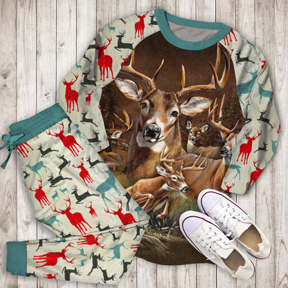 Deer Pajama Set | Pajamas | Cotton Sleepwear Sets | Soft Long Sleeve Pjs | Raglan Shirt and Pants Set