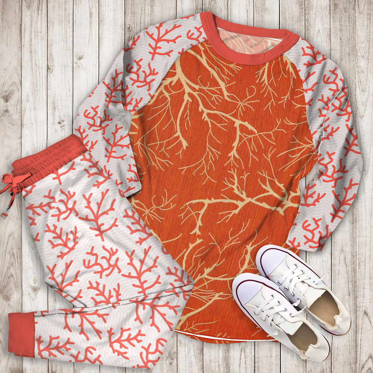 Coral Reef Pajama Set | Pajamas | Cotton Sleepwear Sets | Soft Long Sleeve Pjs | Raglan Shirt and Pants Set