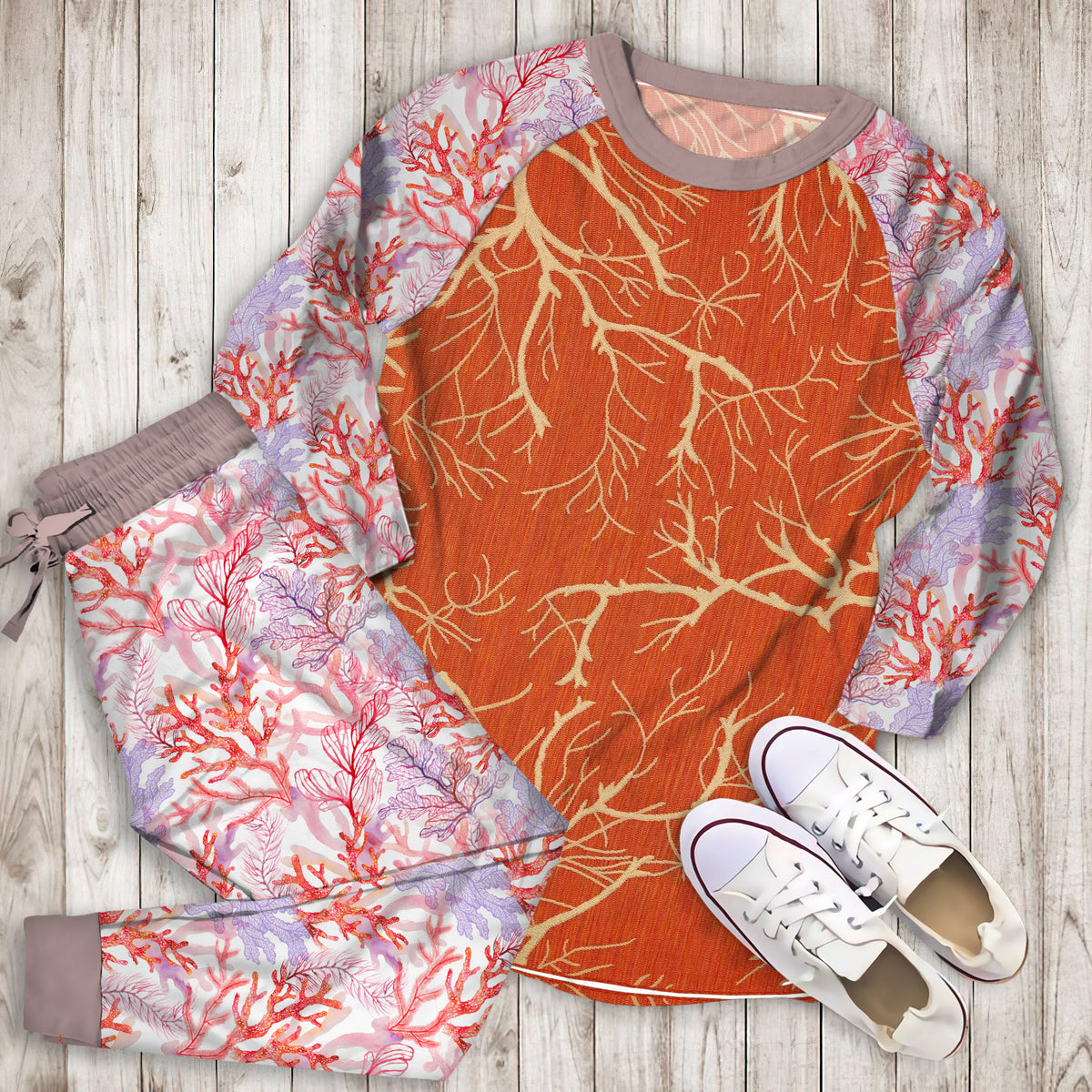 Coral Reef Pajama Set | Pajamas | Cotton Sleepwear Sets | Soft Long Sleeve Pjs | Raglan Shirt and Pants Set