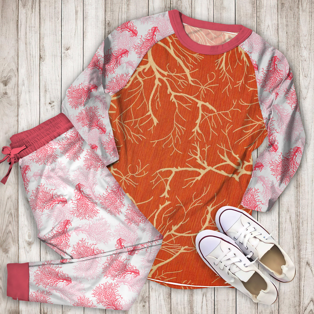 Coral Reef Pajama Set | Pajamas | Cotton Sleepwear Sets | Soft Long Sleeve Pjs | Raglan Shirt and Pants Set