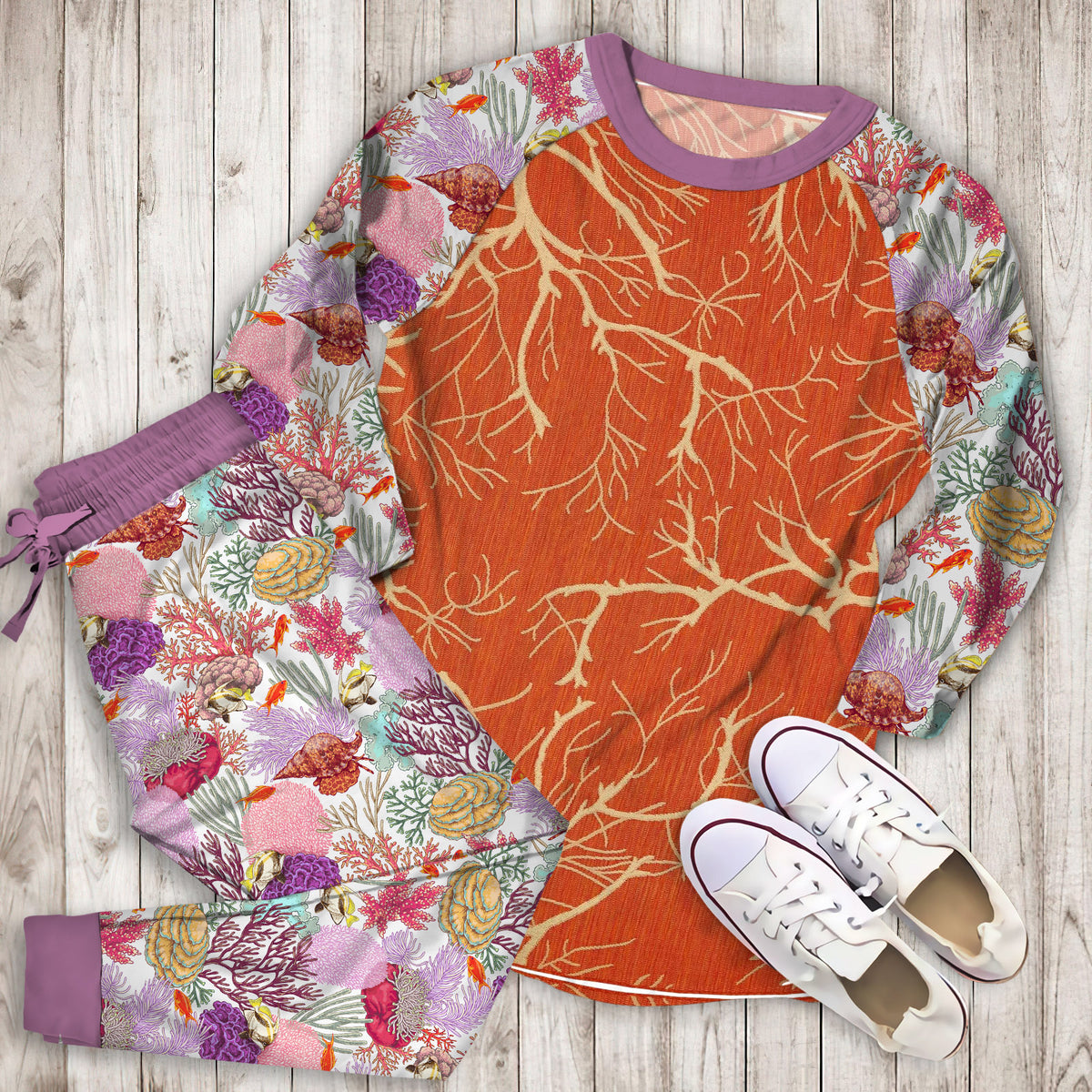 Coral Reef Pajama Set | Pajamas | Cotton Sleepwear Sets | Soft Long Sleeve Pjs | Raglan Shirt and Pants Set