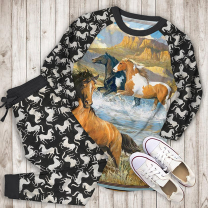 Horse Pajama Set | Pajamas | Cotton Sleepwear Sets | Soft Long Sleeve Pjs | Raglan Shirt and Pants Set