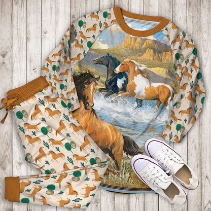 Horse Pajama Set | Pajamas | Cotton Sleepwear Sets | Soft Long Sleeve Pjs | Raglan Shirt and Pants Set