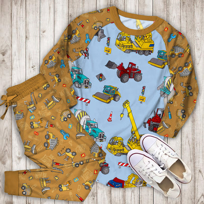 Construction Trucks Pajama Set |Sleepwear Pjs Sets | Raglan Shirt Pants Set