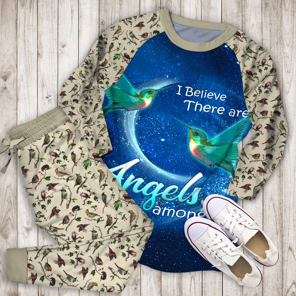 Hummingbird Angel Pajama Set |Sleepwear Pjs Sets | Raglan Shirt Pants Set