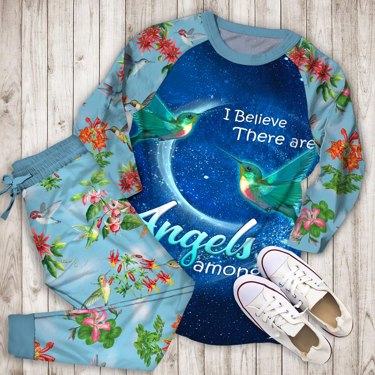 Hummingbird Angel Pajama Set |Sleepwear Pjs Sets | Raglan Shirt Pants Set