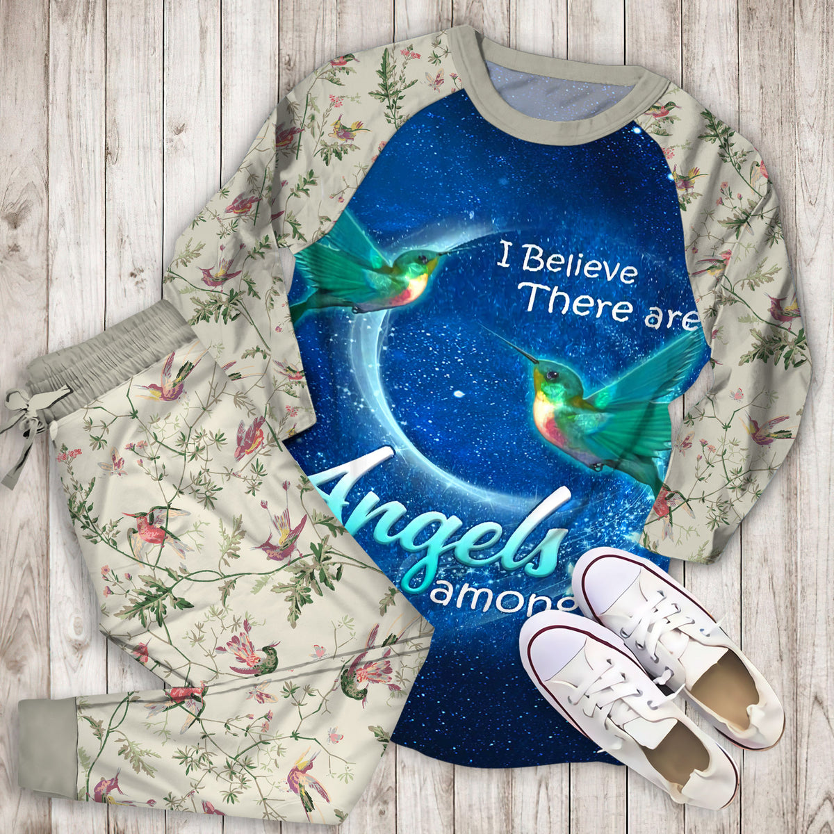 Hummingbird Angel Pajama Set |Sleepwear Pjs Sets | Raglan Shirt Pants Set