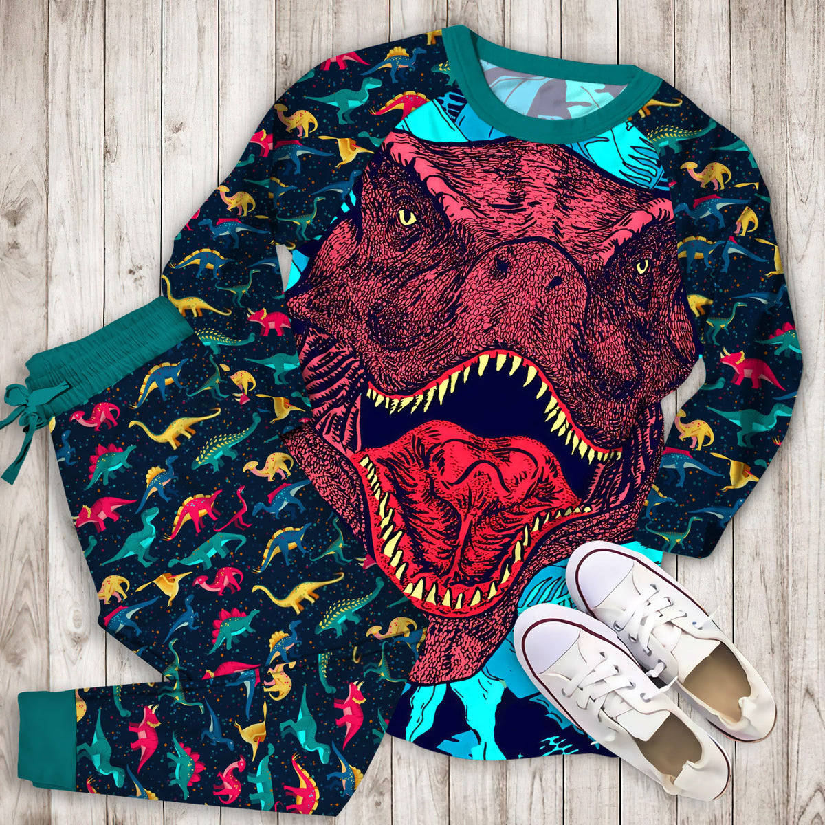 Dinosaur Pajama Set | Pajamas | Cotton Sleepwear Sets | Soft Long Sleeve Pjs | Raglan Shirt and Pants Set