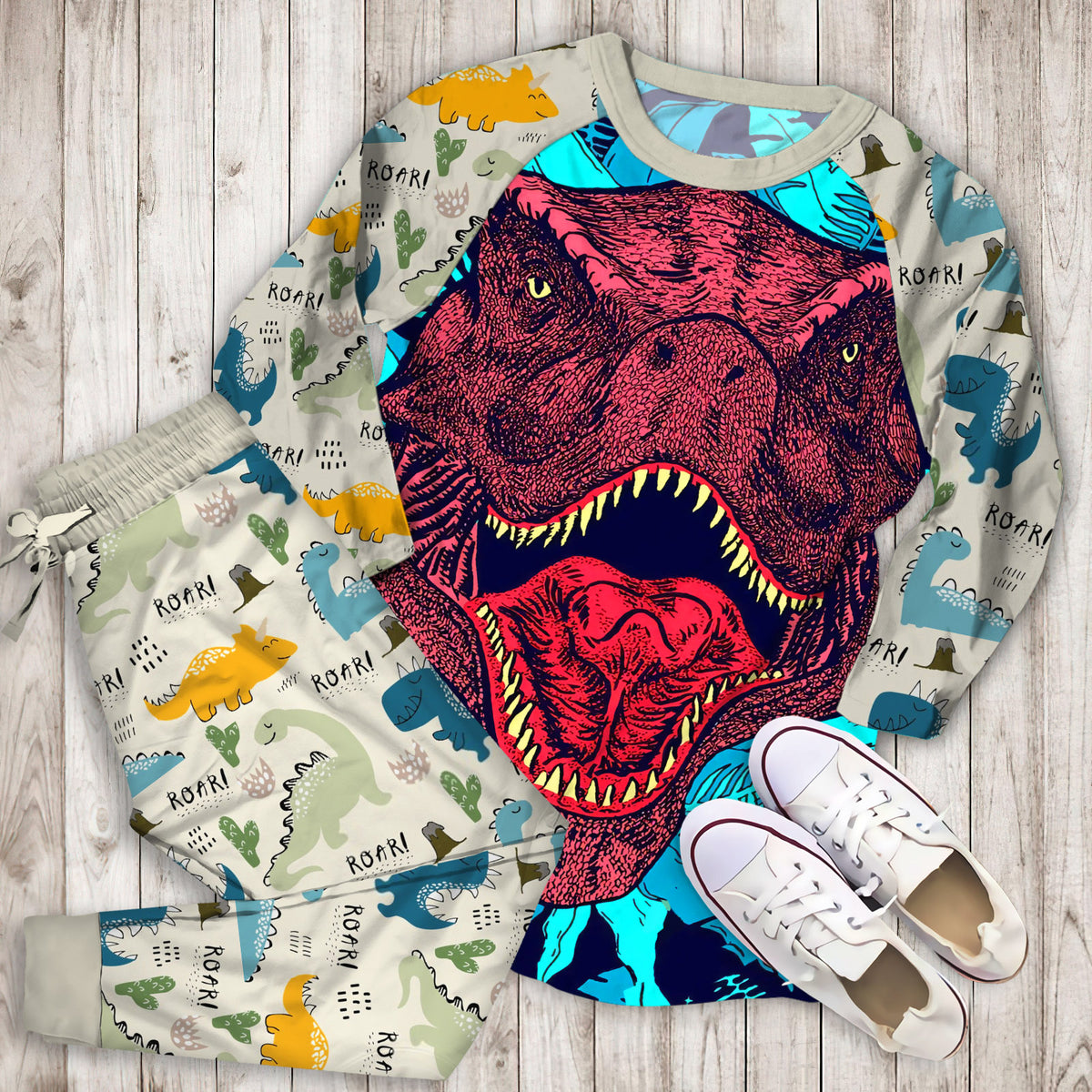 Dinosaur Pajama Set | Pajamas | Cotton Sleepwear Sets | Soft Long Sleeve Pjs | Raglan Shirt and Pants Set