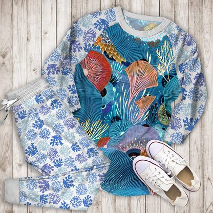 Coral Pajama Set |Sleepwear Pjs Sets | Raglan Shirt Pants Set