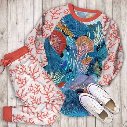 Coral Pajama Set |Sleepwear Pjs Sets | Raglan Shirt Pants Set