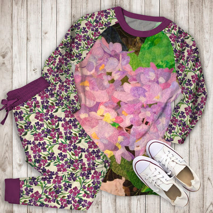 Hydrangea Pajama Set | Pajamas | Cotton Sleepwear Sets | Soft Long Sleeve Pjs | Raglan Shirt and Pants Set