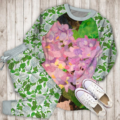 Hydrangea Pajama Set | Pajamas | Cotton Sleepwear Sets | Soft Long Sleeve Pjs | Raglan Shirt and Pants Set