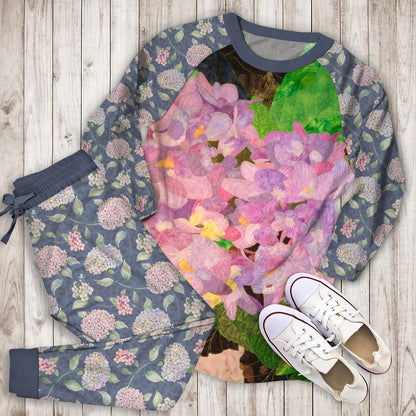 Hydrangea Pajama Set | Pajamas | Cotton Sleepwear Sets | Soft Long Sleeve Pjs | Raglan Shirt and Pants Set