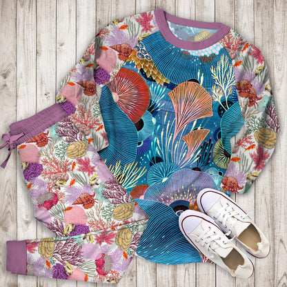 Coral Pajama Set |Sleepwear Pjs Sets | Raglan Shirt Pants Set
