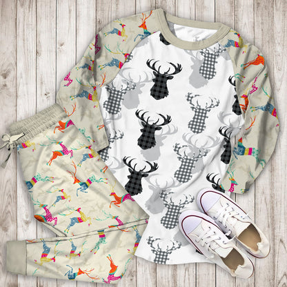 Deer Pajama Set | Pajamas | Cotton Sleepwear Sets | Soft Long Sleeve Pjs | Raglan Shirt and Pants Set