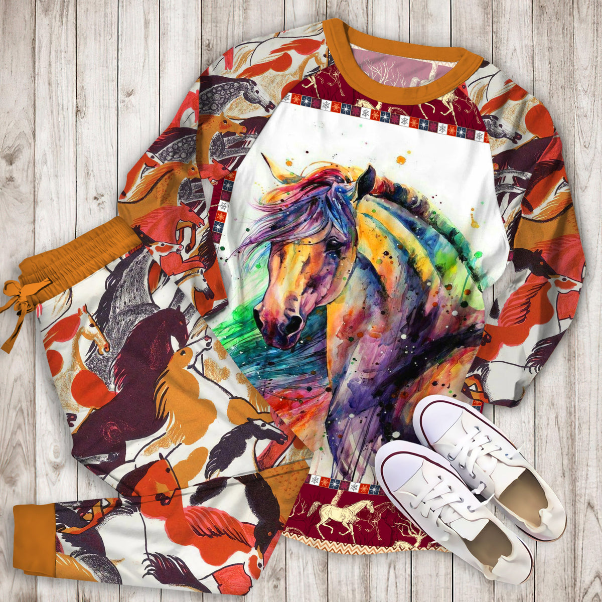 Horse Horse Pajama Set | Pajamas | Cotton Sleepwear Sets | Soft Long Sleeve Pjs | Raglan Shirt and Pants Set