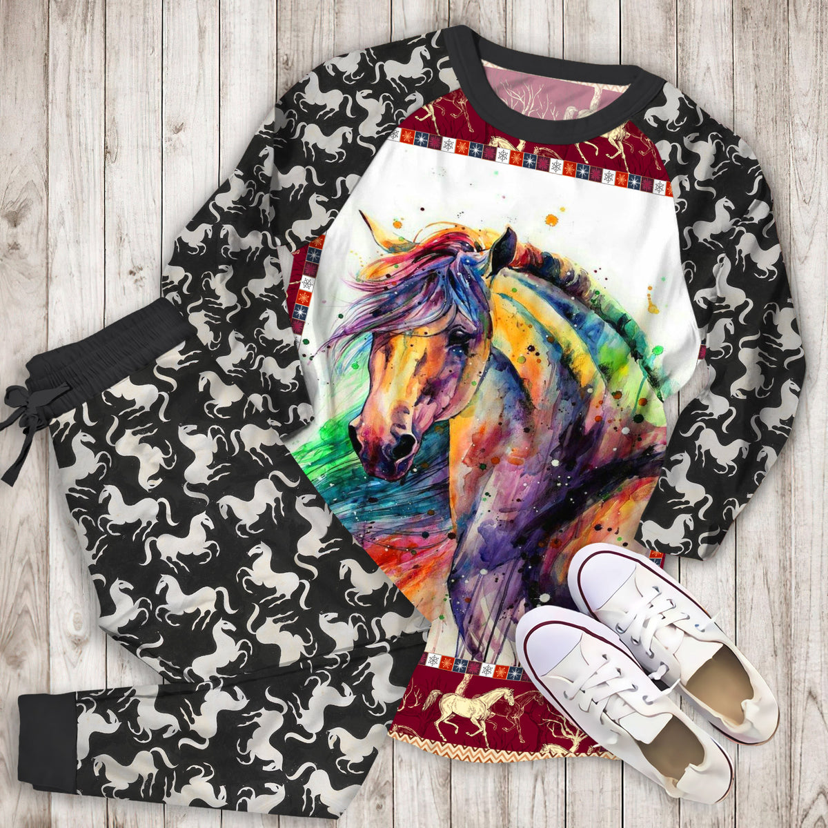 Horse Horse Pajama Set | Pajamas | Cotton Sleepwear Sets | Soft Long Sleeve Pjs | Raglan Shirt and Pants Set
