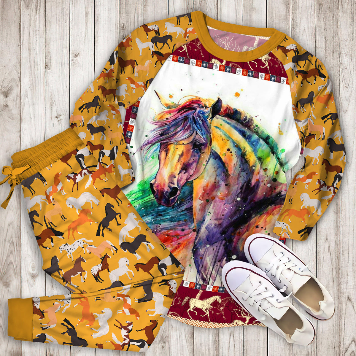 Horse Horse Pajama Set | Pajamas | Cotton Sleepwear Sets | Soft Long Sleeve Pjs | Raglan Shirt and Pants Set