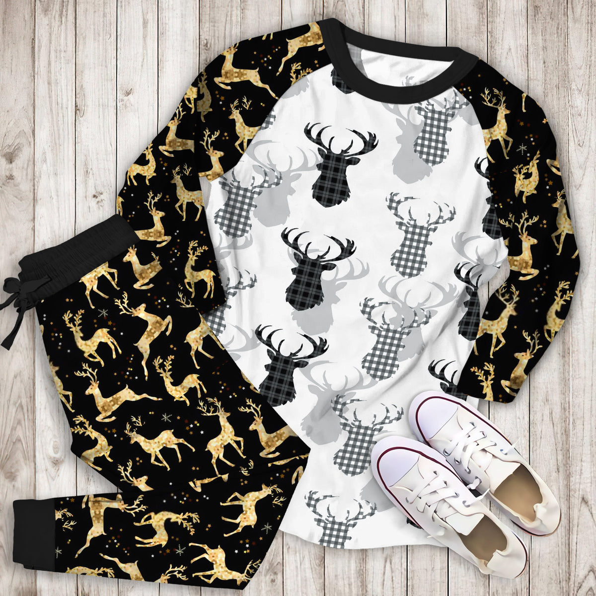 Deer Pajama Set | Pajamas | Cotton Sleepwear Sets | Soft Long Sleeve Pjs | Raglan Shirt and Pants Set