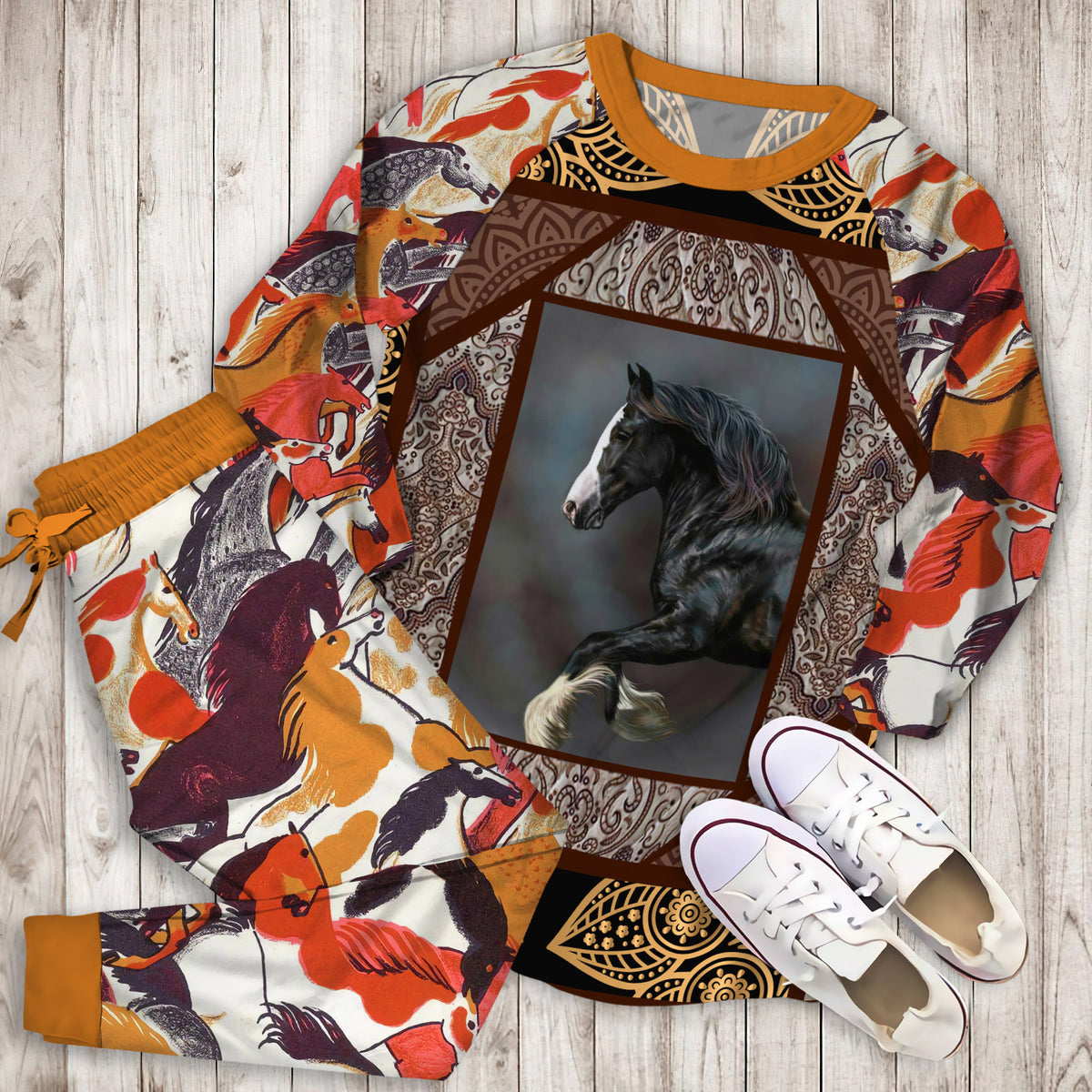 Horse Horse Pajama Set | Pajamas | Cotton Sleepwear Sets | Soft Long Sleeve Pjs | Raglan Shirt and Pants Set