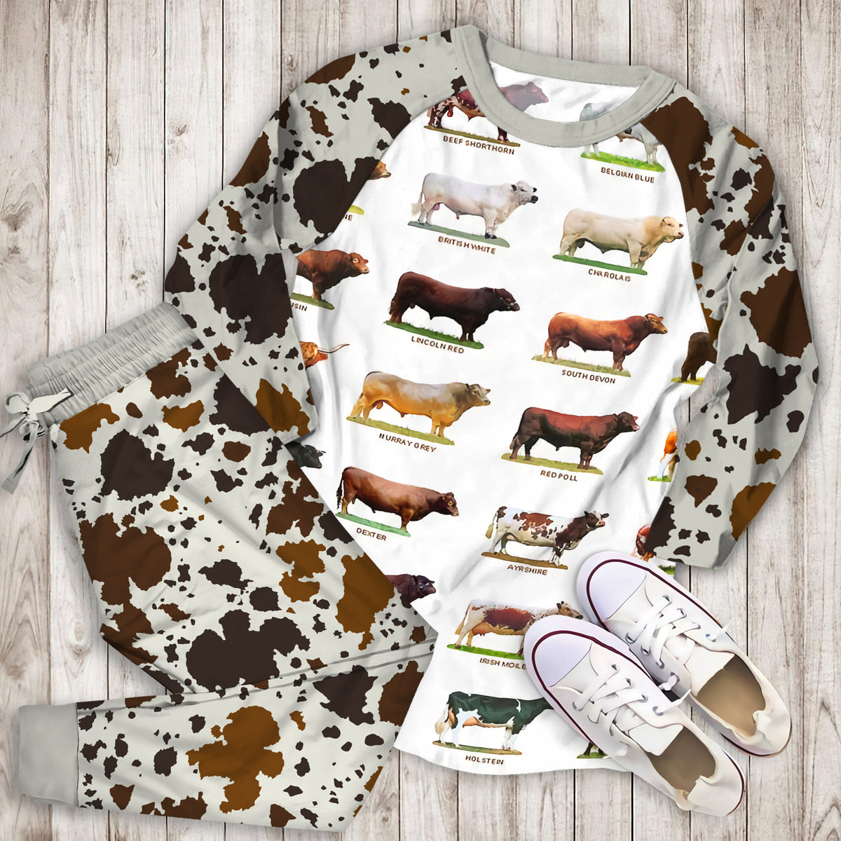 Cow Cattle Collection Pajama Set | Pajamas | Cotton Sleepwear Sets | Soft Long Sleeve Pjs | Raglan Shirt and Pants Set