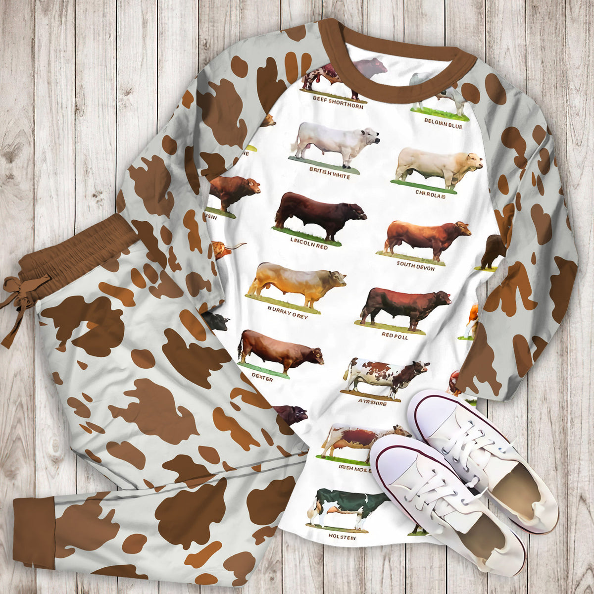 Cow Cattle Collection Pajama Set | Pajamas | Cotton Sleepwear Sets | Soft Long Sleeve Pjs | Raglan Shirt and Pants Set