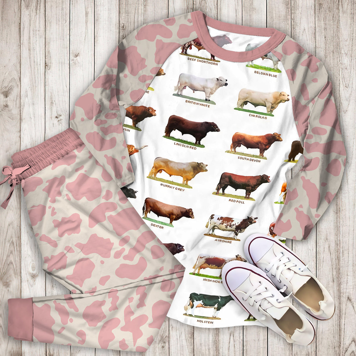 Cow Cattle Collection Pajama Set | Pajamas | Cotton Sleepwear Sets | Soft Long Sleeve Pjs | Raglan Shirt and Pants Set